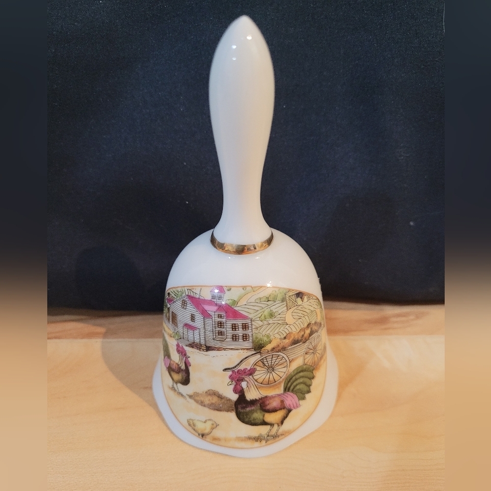 Decorative Ceramic Bell with Farmhouse Rooster Scene